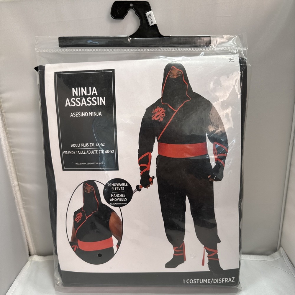 Ninja Assassin Warrior Men's 2XL 48-52 Adult Halloween Costume Removable Sleeves